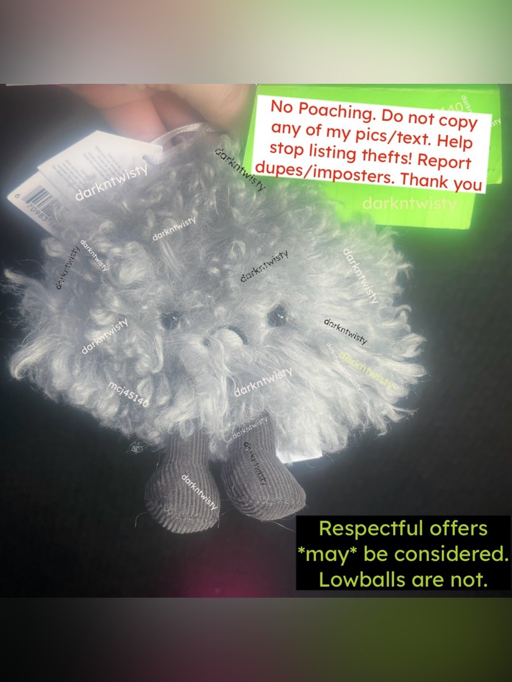 BNWT Jellycat Storm Cloud Bag Charm Keychain AUTHENTIC DIGITAL SALES RECEIPT!